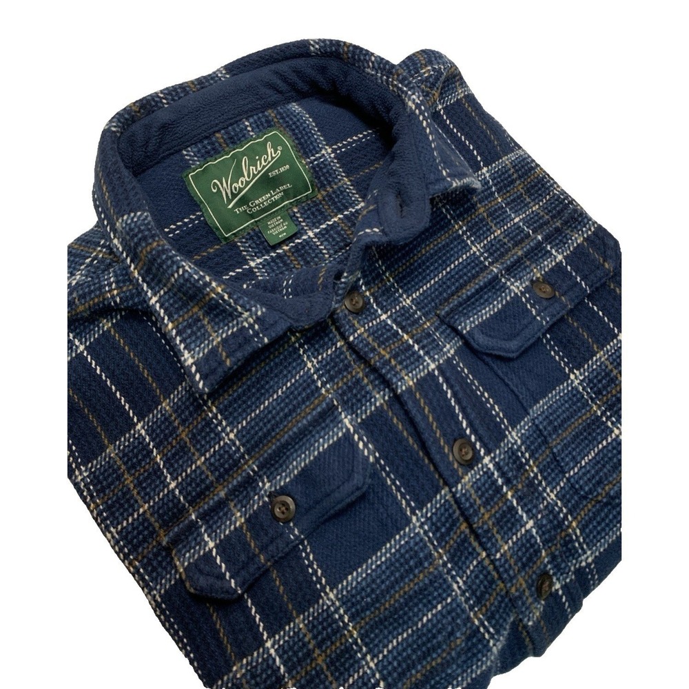 Woolrich Green Label Men's M Blue Plaid Flannel Thick Button Up Shacket‎ Jacket